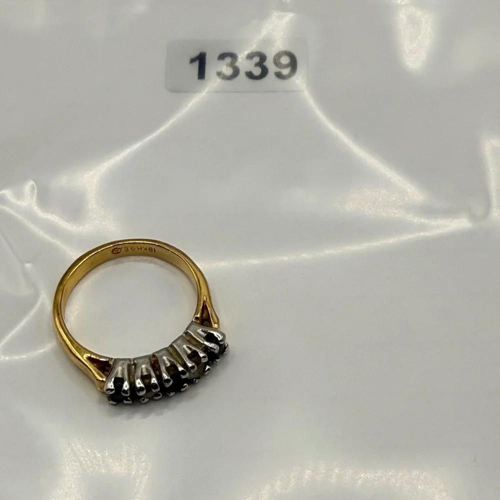 Vintage 18K Gold Plated Green Clear Rhinestone Five Stone Ring Size 4.75 18KHGE